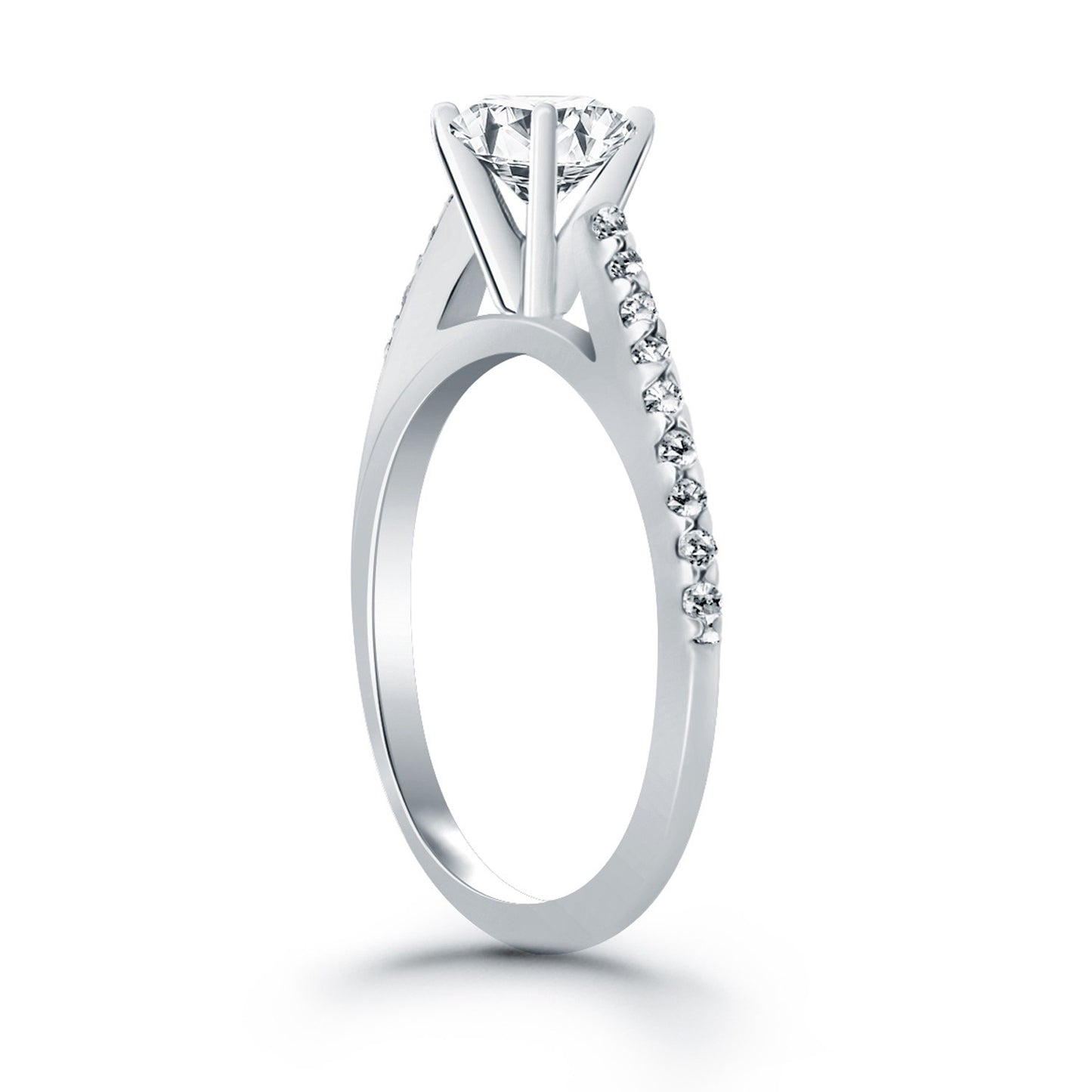 Size: 8.5 - 14k White Gold Micro Prong Diamond Cathedral Engagement Ring