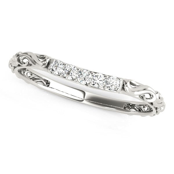 Size: 3.5 - 14k White Gold Antique Style Curved Diamond Wedding Band (1/10 cttw)