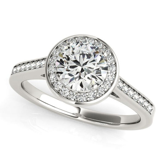 Size: 3 - 14k White Gold Halo Round Diamond Engagement Ring (1 1/4 cttw)