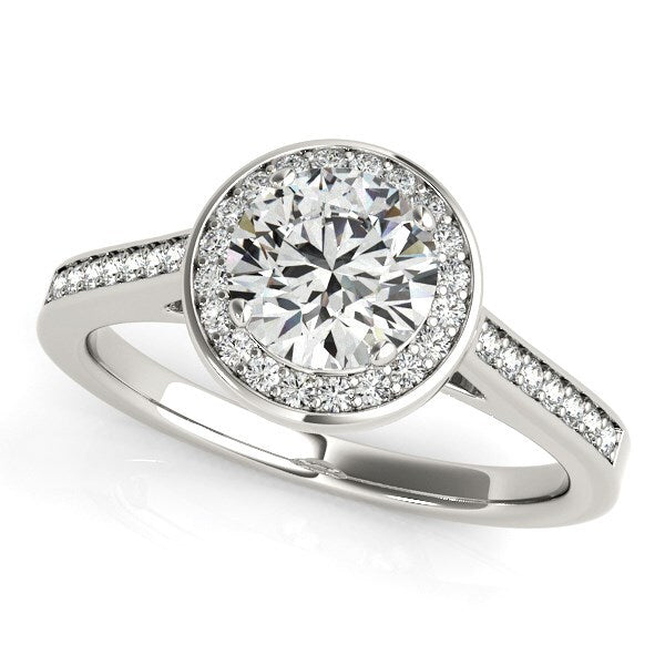 Size: 9 - 14k White Gold Halo Round Diamond Engagement Ring (1 1/4 cttw)