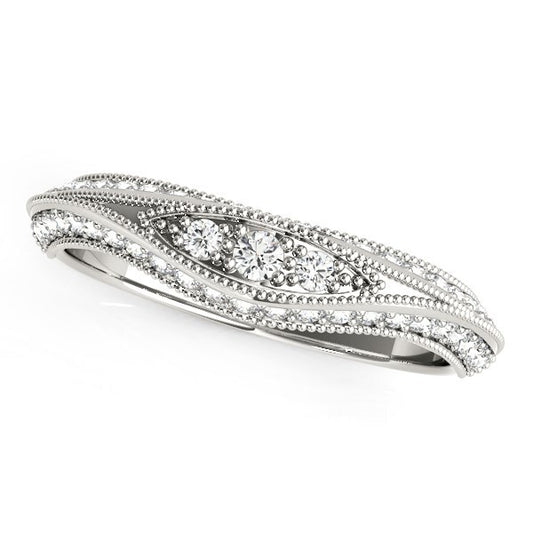 Size: 4.5 - 14k White Gold Curved Antique Style Diamond Wedding Ring (1/3 cttw)