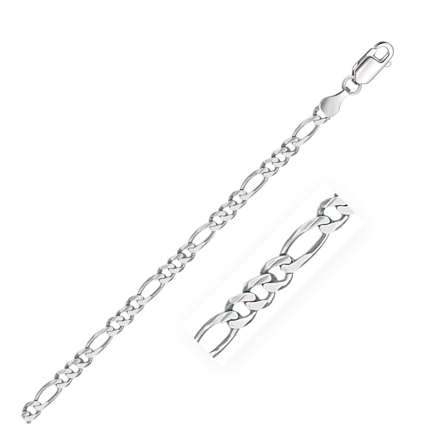 Size: 18'' - 14k White Gold Solid Figaro Chain (3.80 mm)