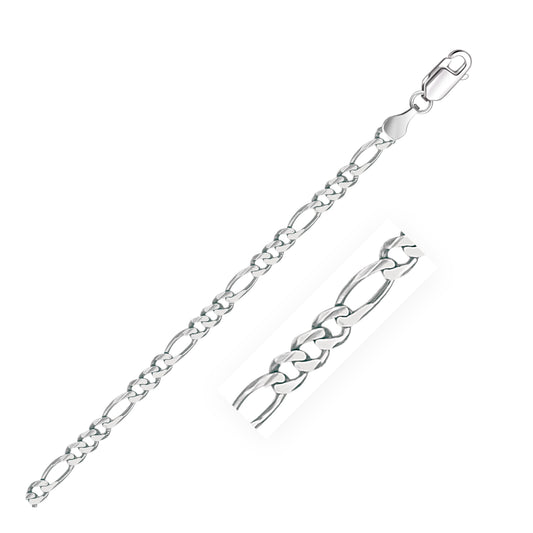 Size: 22'' - 14k White Gold Solid Figaro Chain (3.80 mm)