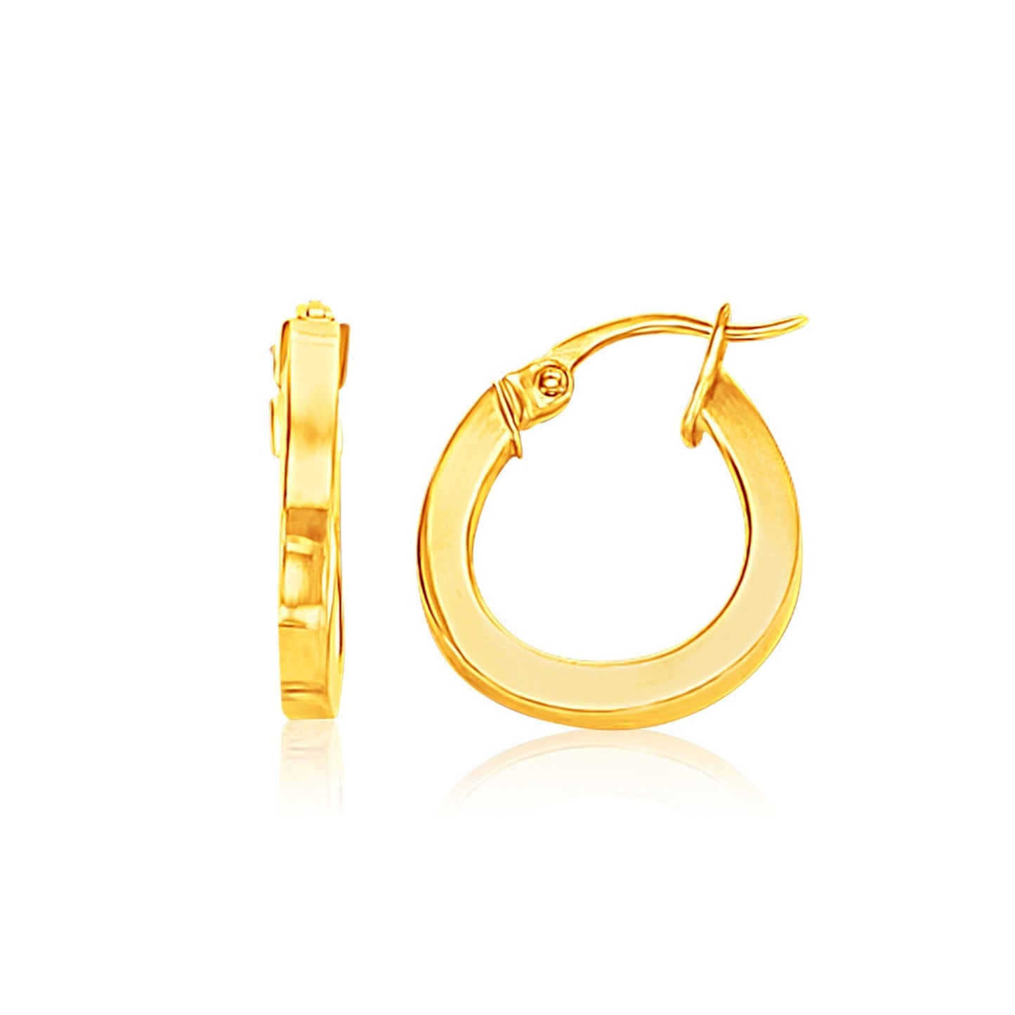 14k Yellow Gold Flat Side Small Hoop Earrings(3x10mm)