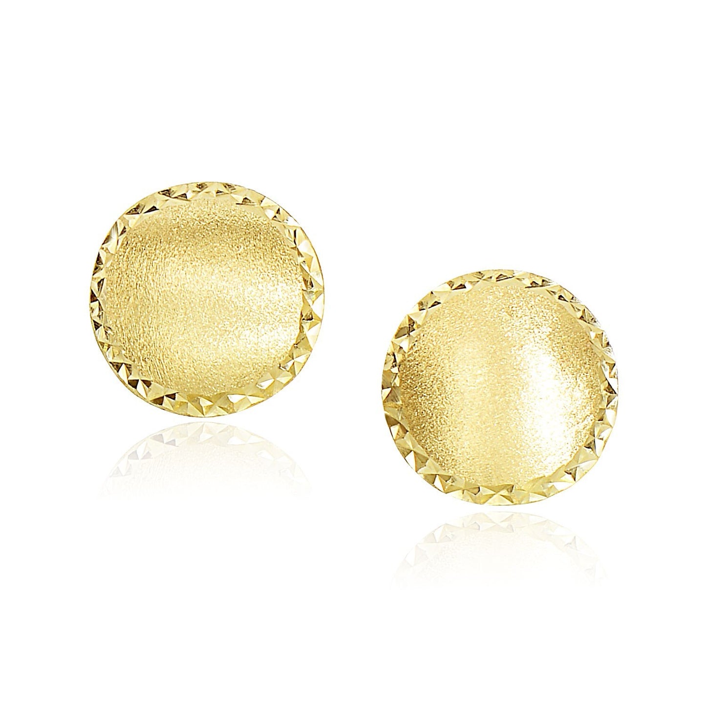 14k Yellow Gold Dome Satin Finish Earrings with Diamond Cut Edge(11.3mm)