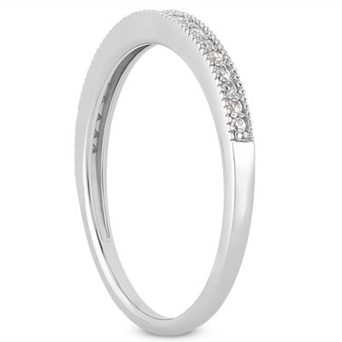 Size: 4.5 - 14k White Gold Diamond Micro Pave Diamond Milgrain Wedding Ring Band