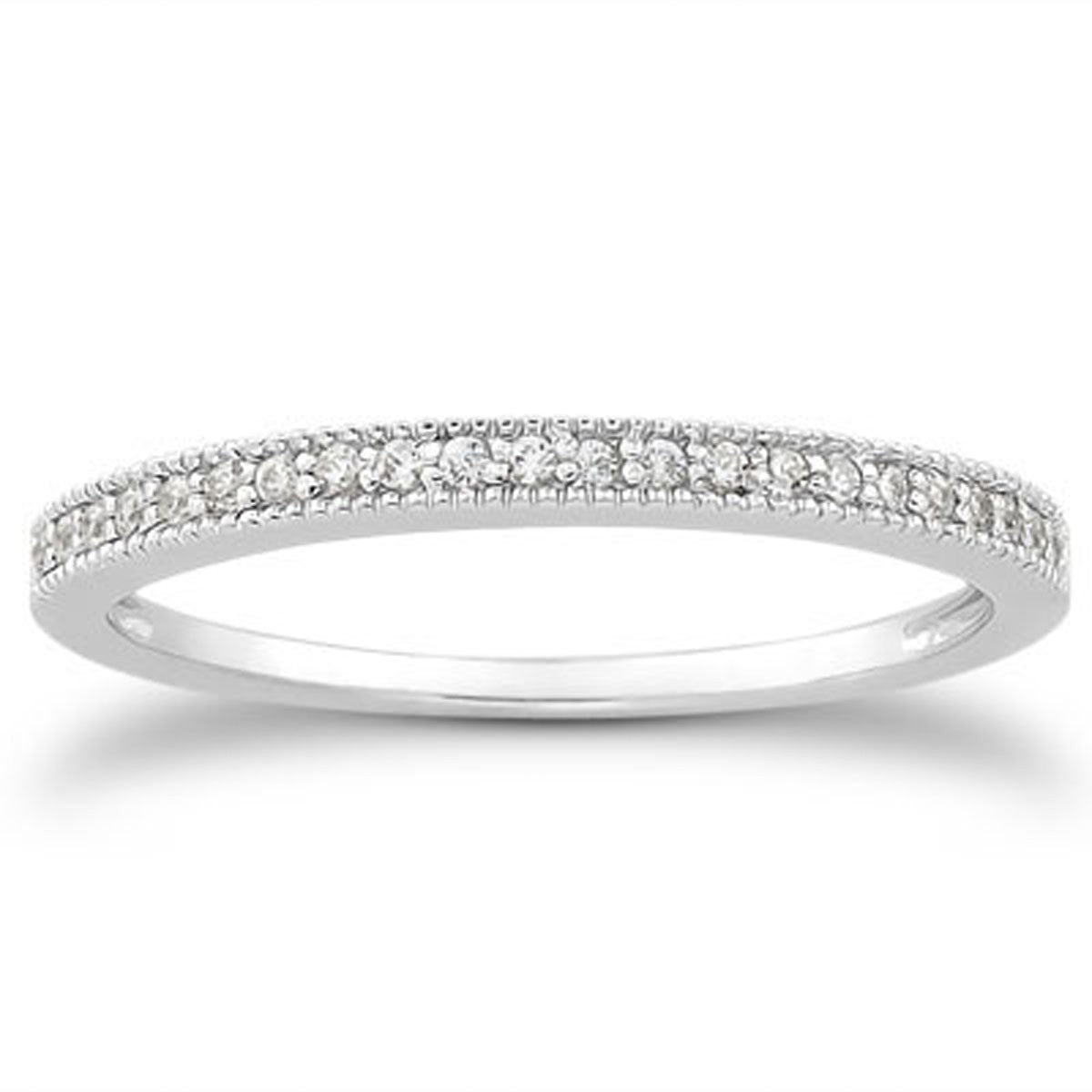 Size: 4.5 - 14k White Gold Diamond Micro Pave Diamond Milgrain Wedding Ring Band