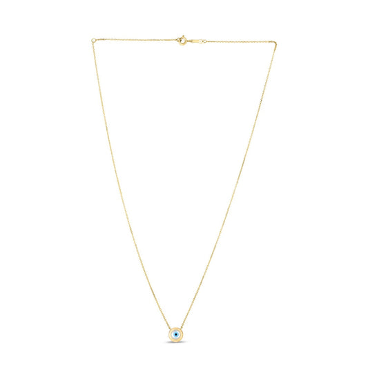 Size: 18 - 14k Yellow Gold MOP Evil Eye Necklace