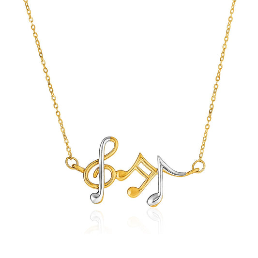 Size: 17'' - 14k Two-Toned Yellow and White Gold Musical Notes Necklace