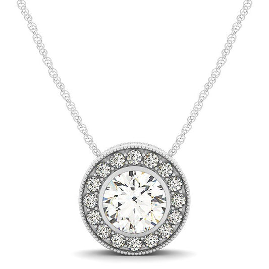 Size: 18'' - Diamond Halo with Center Bezel in 14k White Gold (5/8 cttw)