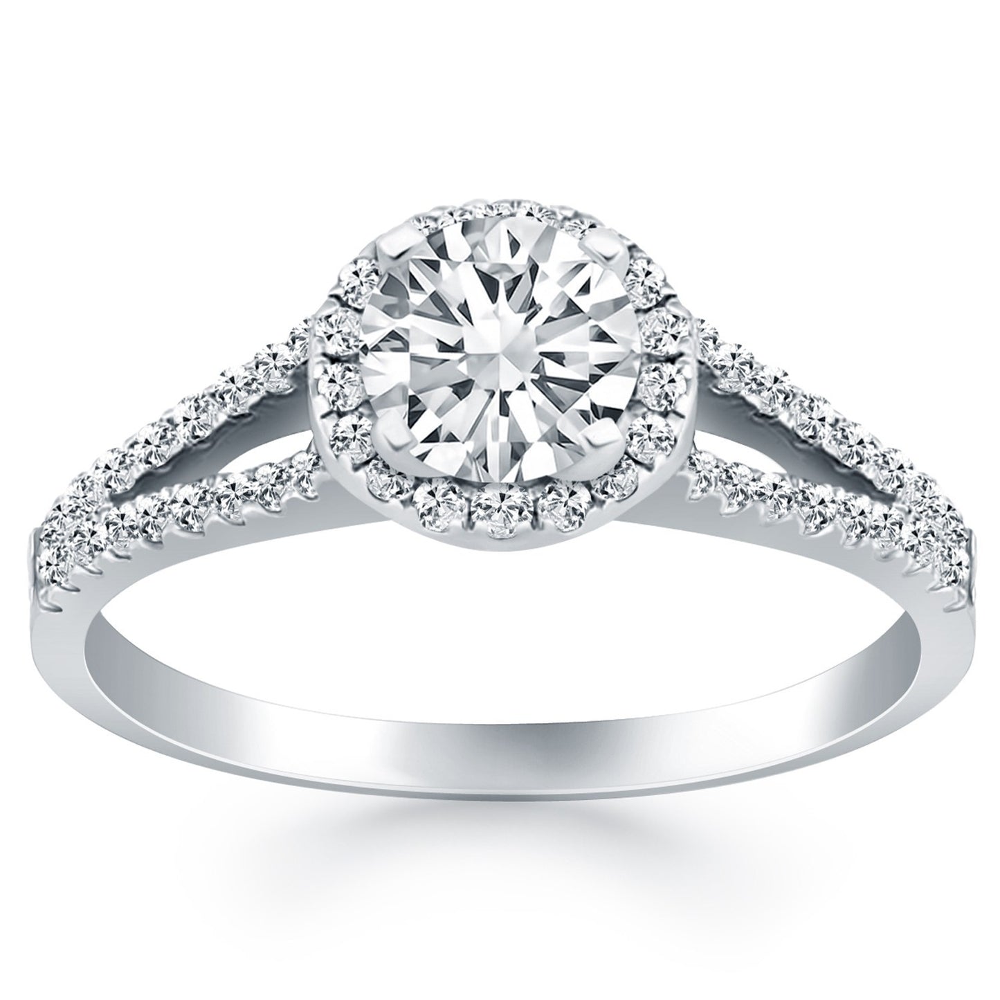 Size: 9 - 14k White Gold Diamond Halo Split Shank Engagement Ring