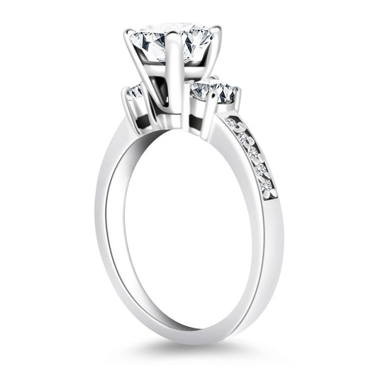 Size: 8.5 - 14k White Gold Three Stone Engagement Ring with Diamond Band