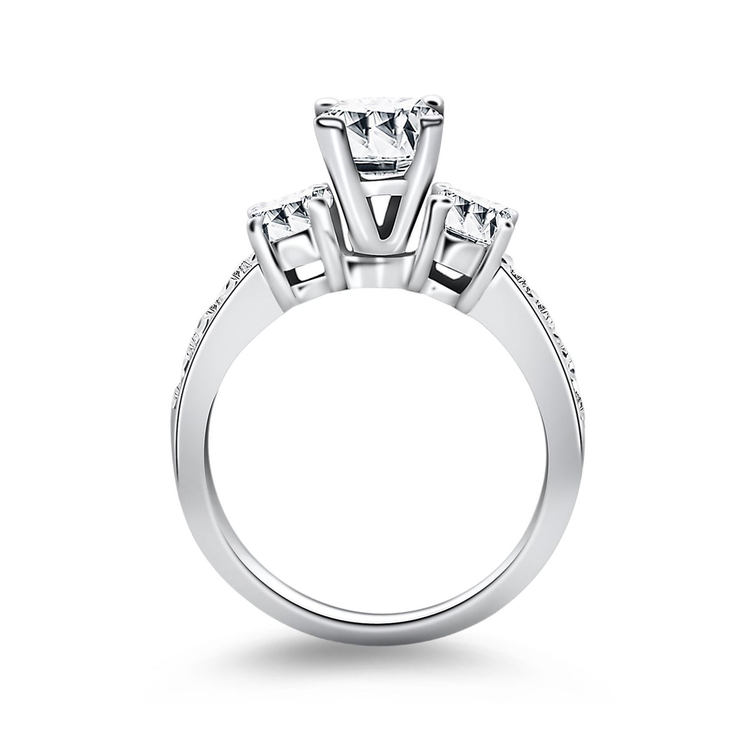 Size: 8.5 - 14k White Gold Three Stone Engagement Ring with Diamond Band