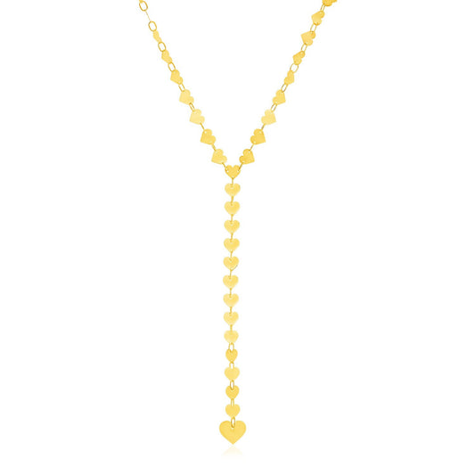 Size: 18'' - 14k Yellow Gold Mirrored Heart Chain Lariat Necklace