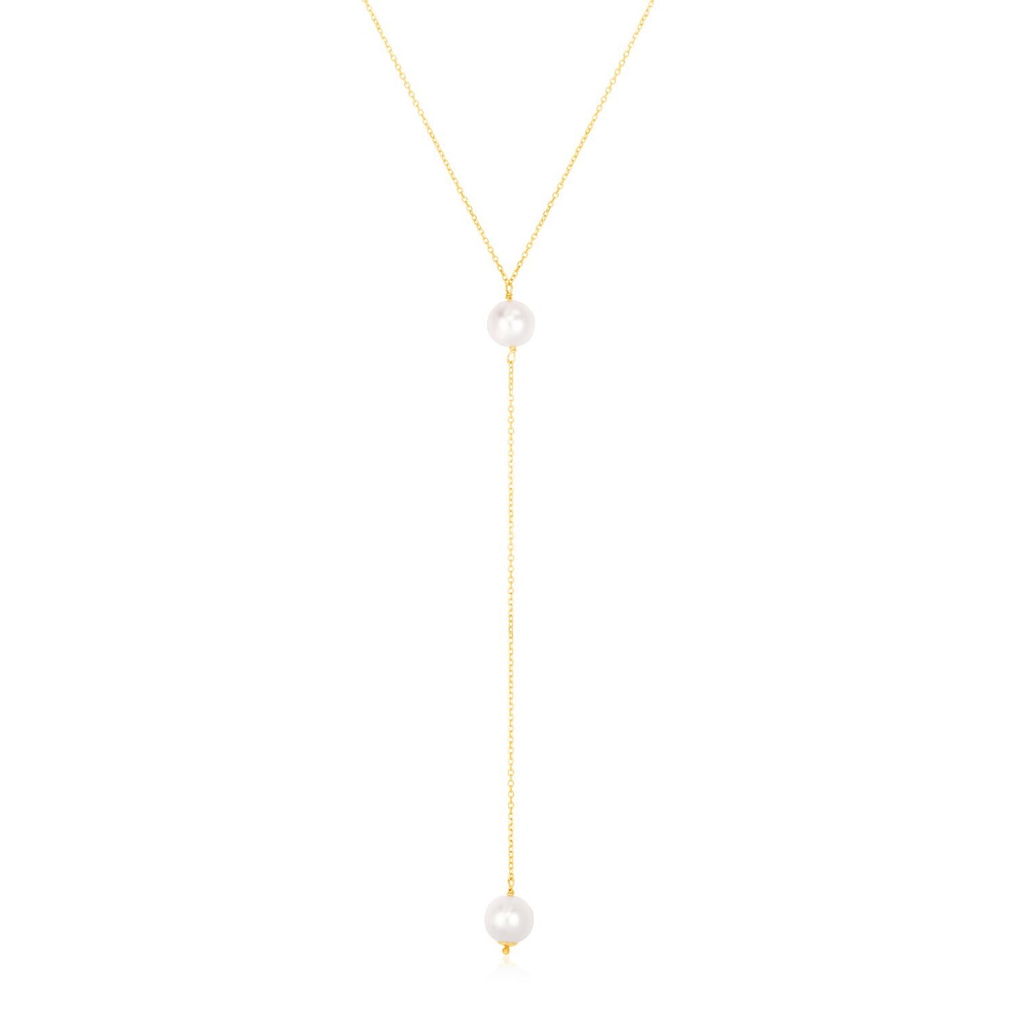 Size: 17'' - 14k Yellow Gold Lariat Necklace with Pearls