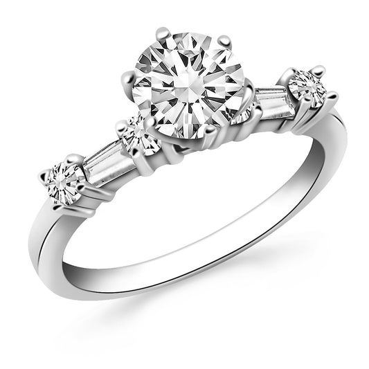 Size: 8.5 - 14k White Gold Engagement Ring Mounting with Round and Baguette Diamonds