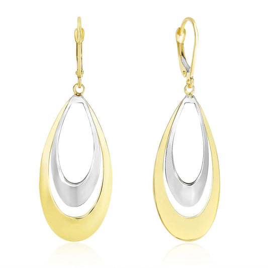 14k Two Tone Gold Graduated Open Double Teardrop Earrings