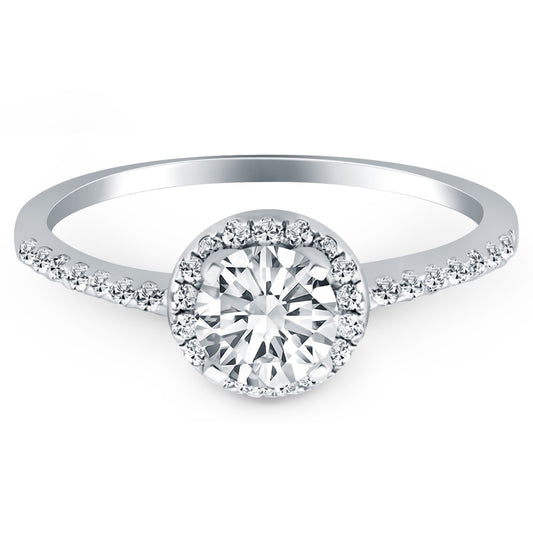 Size: 8.5 - 14k White Gold Diamond Halo Collar Engagement Ring