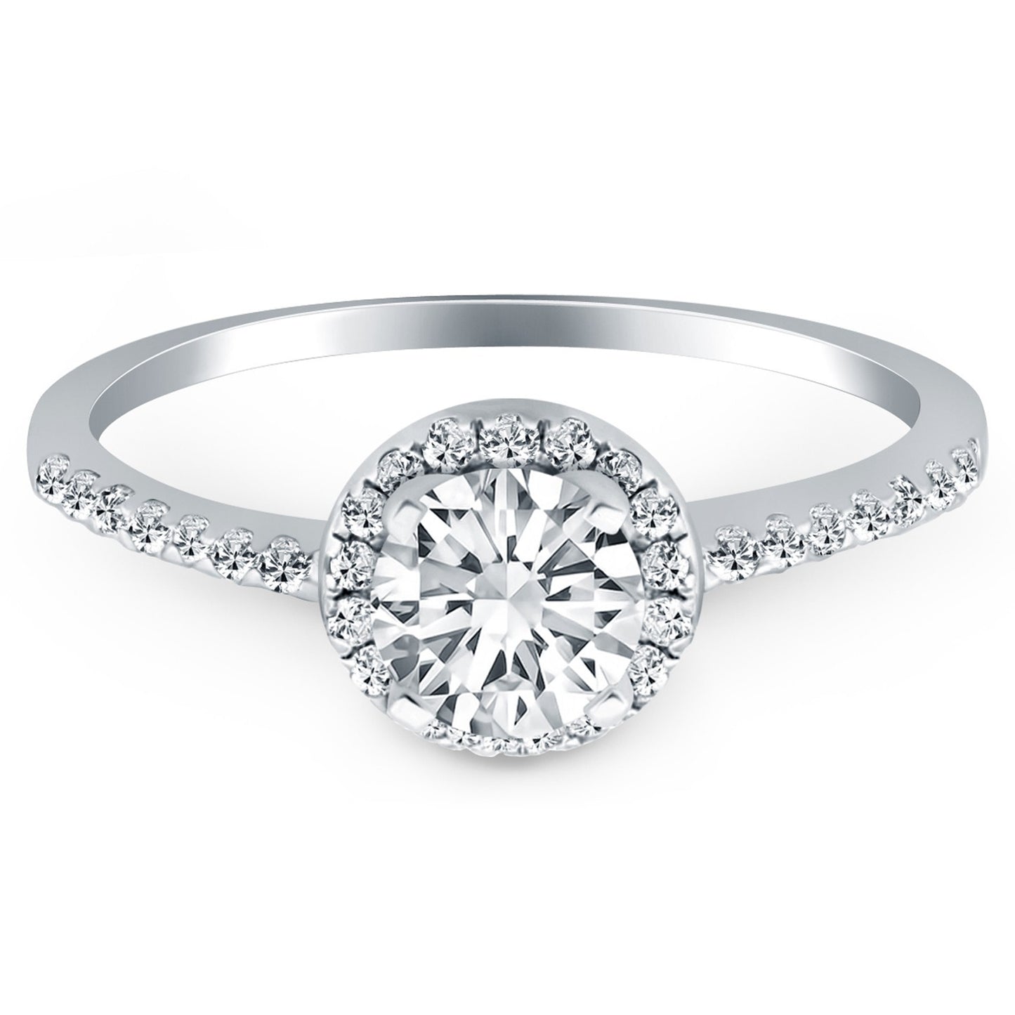 Size: 9 - 14k White Gold Diamond Halo Collar Engagement Ring