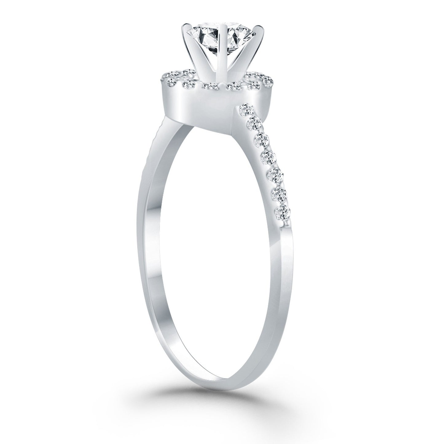 Size: 9 - 14k White Gold Diamond Halo Collar Engagement Ring