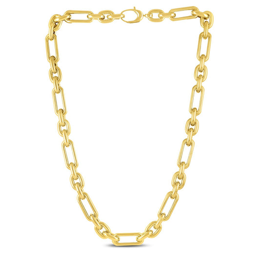 Size: 18 - 14k Yellow Gold Italian Alternating Paperclip Oval Links Chain Necklace