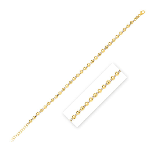 Size: 8 - 14k Two Tone Gold Polished Diamond Cut Bead Bracelet (4.00 mm)