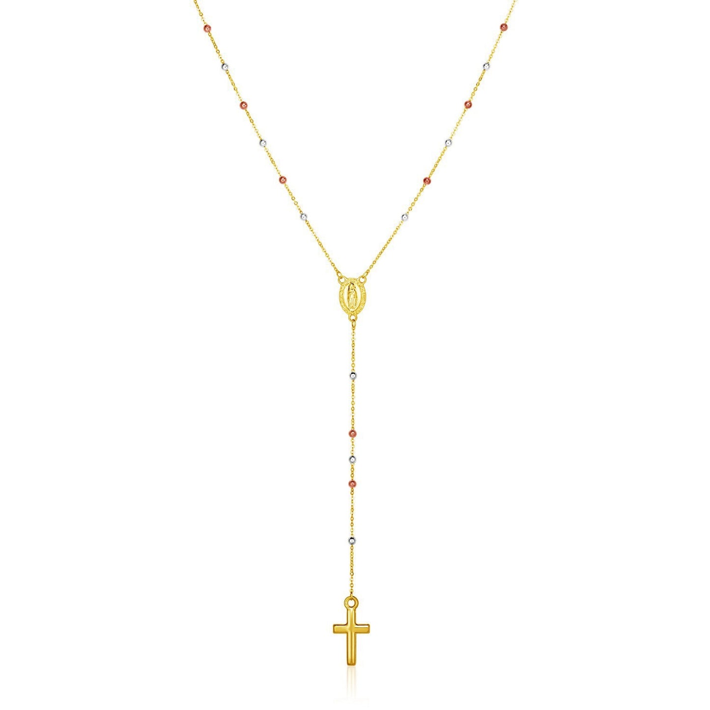 Size: 26'' - 14k Tri Color Gold Lariat Rosary Necklace