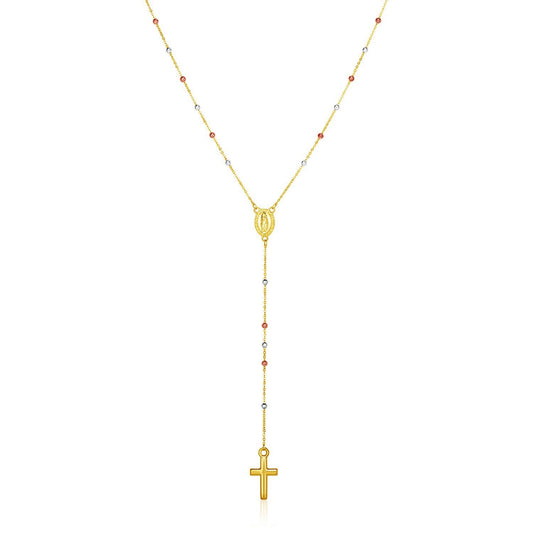 Size: 26'' - 14k Tri Color Gold Lariat Rosary Necklace