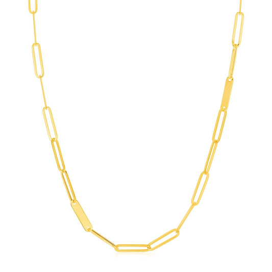 Size: 18'' - 14k Yellow Gold Alternating Paperclip Chain Link and Gold Bar Necklace