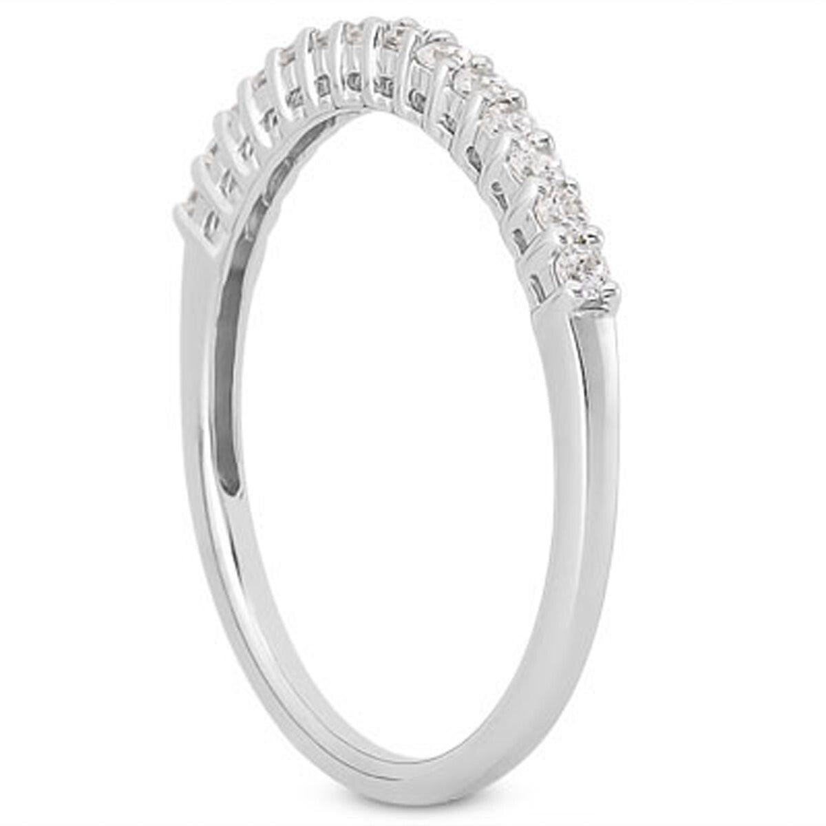 Size: 4 - 14k White Gold Shared Prong Diamond Wedding Ring Band with Airline Gallery