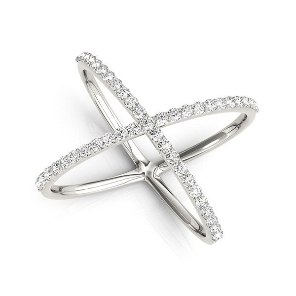 Size: 3 - 14k White Gold X Style Thin Ring with Diamonds (1/2 cttw)