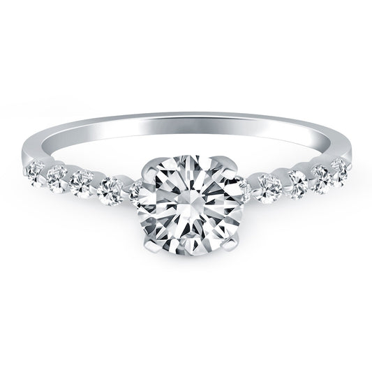 Size: 8.5 - 14k White Gold Diamond Engagement Ring with Shared Prong Diamond Accents