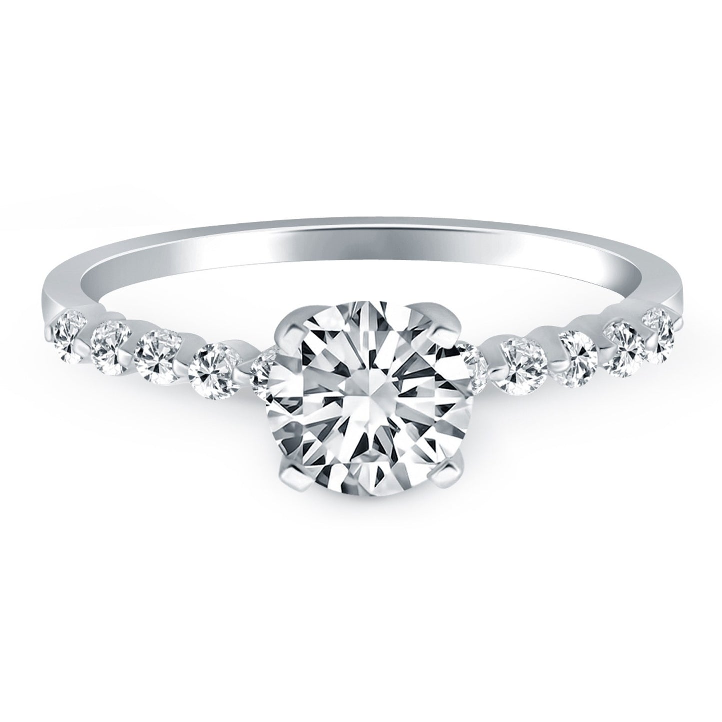 Size: 9 - 14k White Gold Diamond Engagement Ring with Shared Prong Diamond Accents