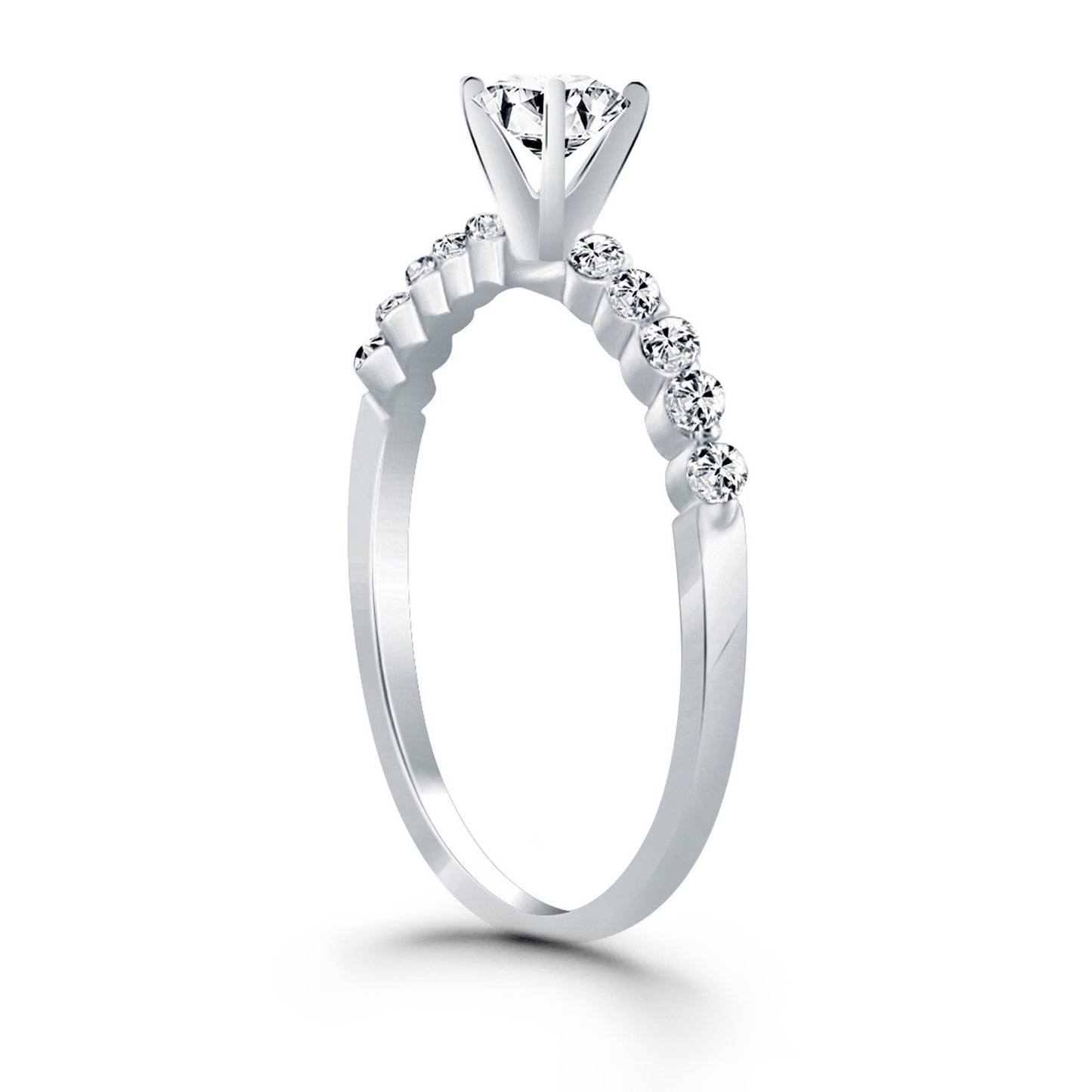 Size: 9 - 14k White Gold Diamond Engagement Ring with Shared Prong Diamond Accents