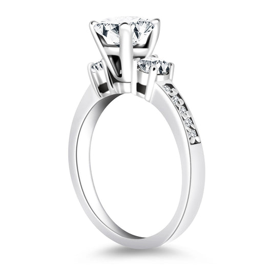 Size: 4.5 - 14k White Gold Three Stone Engagement Ring Mounting with Diamond Band