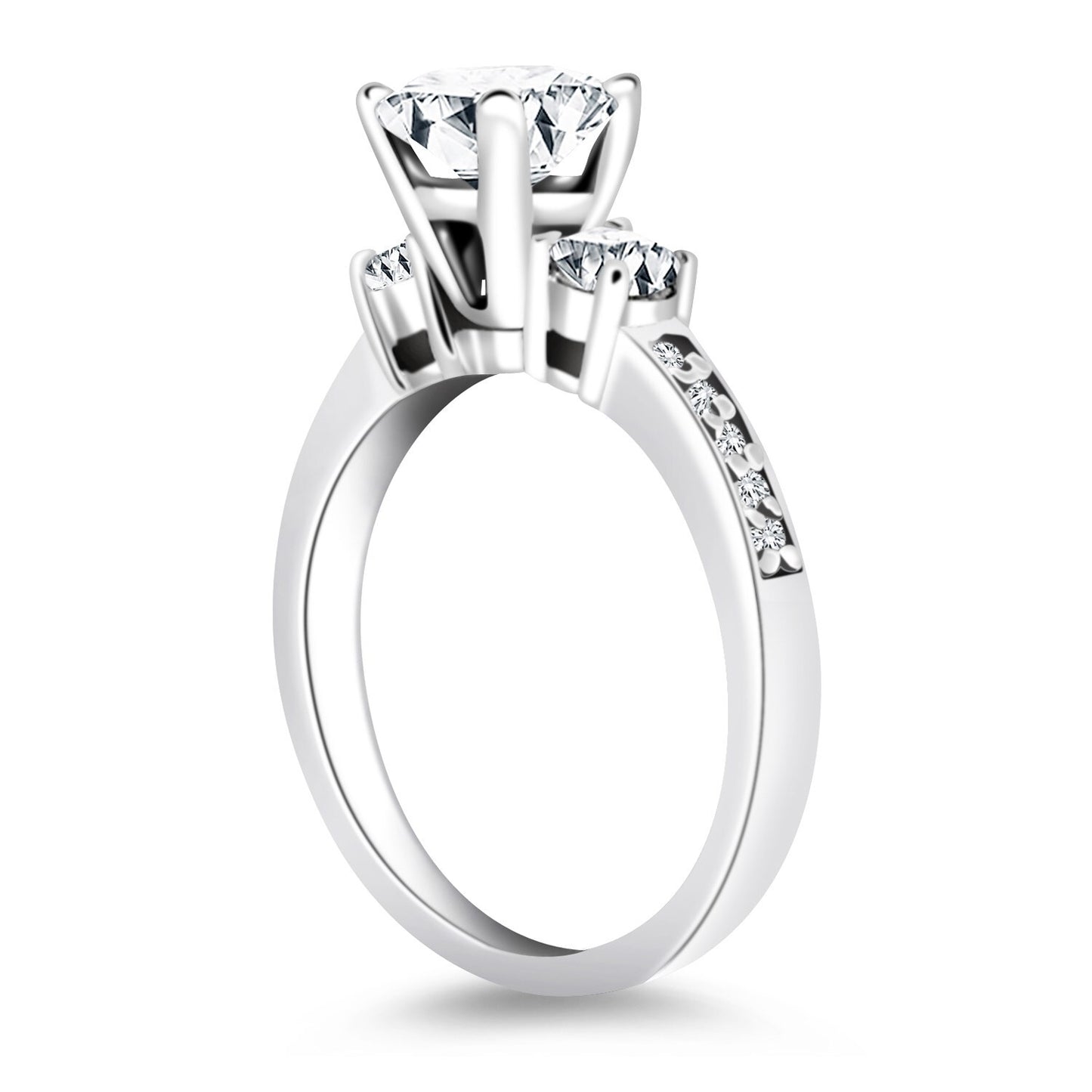 Size: 5 - 14k White Gold Three Stone Engagement Ring Mounting with Diamond Band