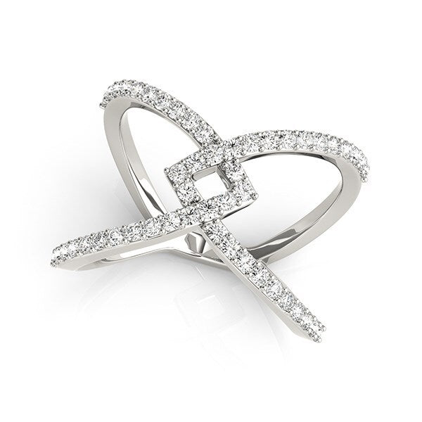 Size: 3.5 - 14k White Gold Fancy Entwined Design Diamond Ring (1/2 cttw)