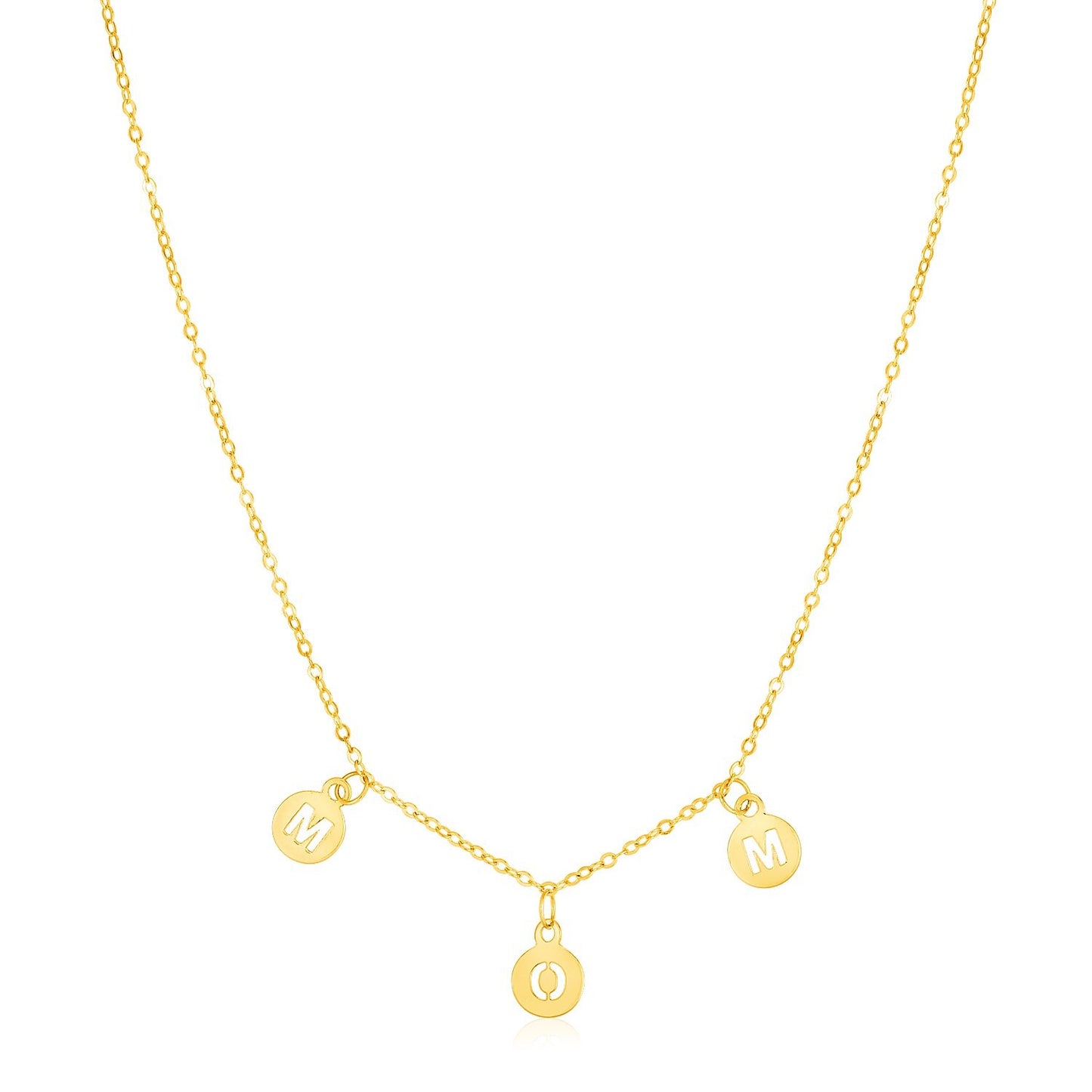 Size: 18'' - 14k Yellow Gold Mom Necklace with Circle Drops