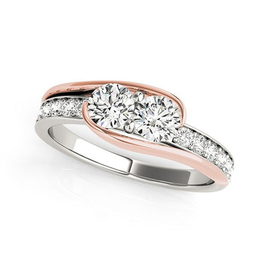 Size: 3.5 - Two Stone Diamond Ring in 14k White And Rose Gold (3/4 cttw)