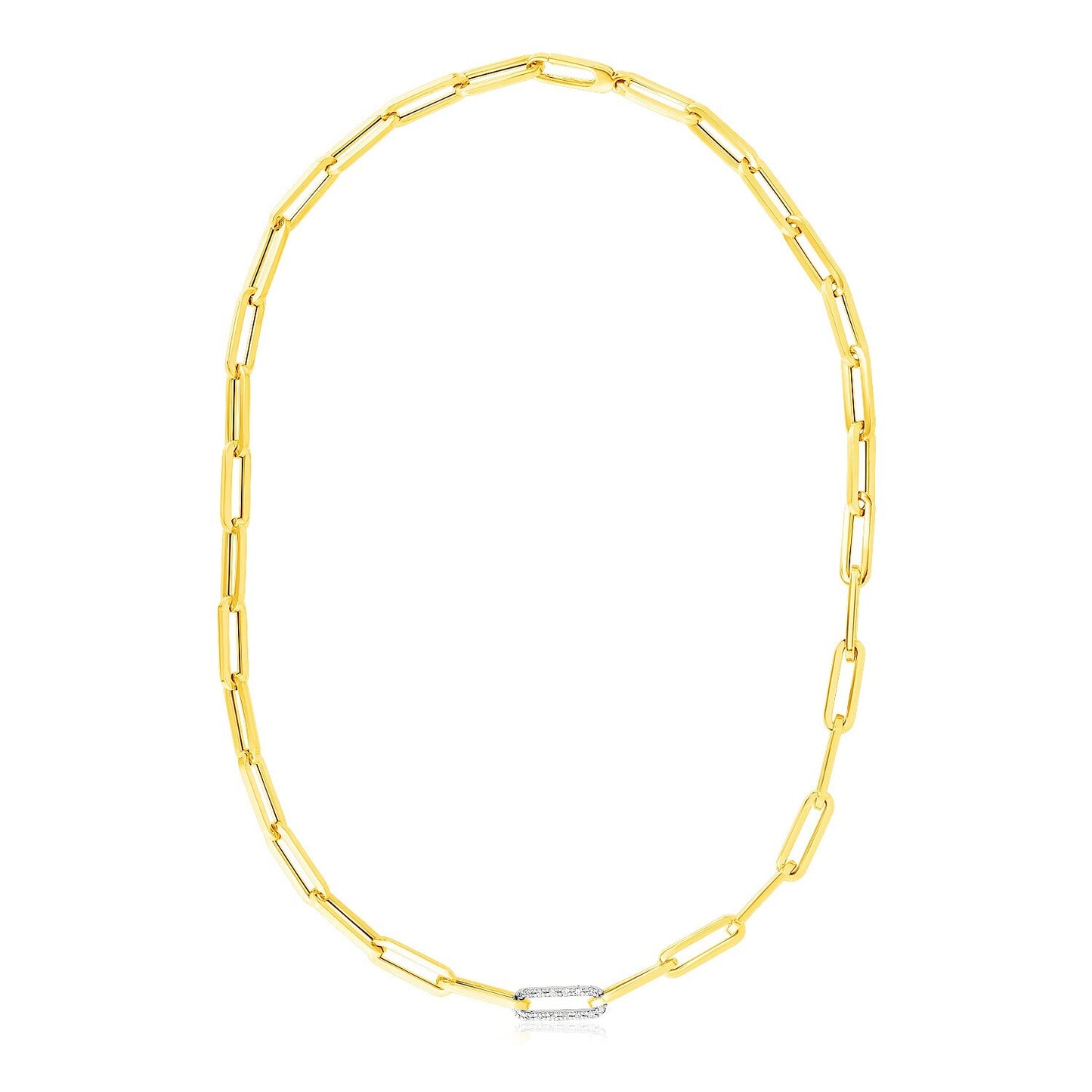 Size: 17'' - 14k Yellow Gold Paperclip Chain Necklace with Diamond Link