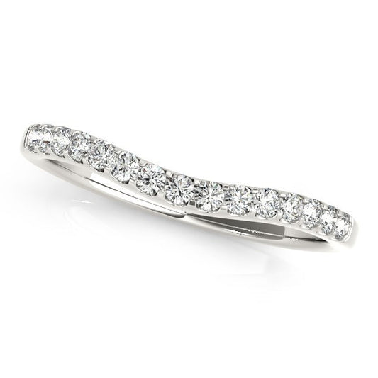 Size: 3.5 - 14k White Gold Round Pave Setting Curvy Diamond Wedding Band (1/4 cttw)