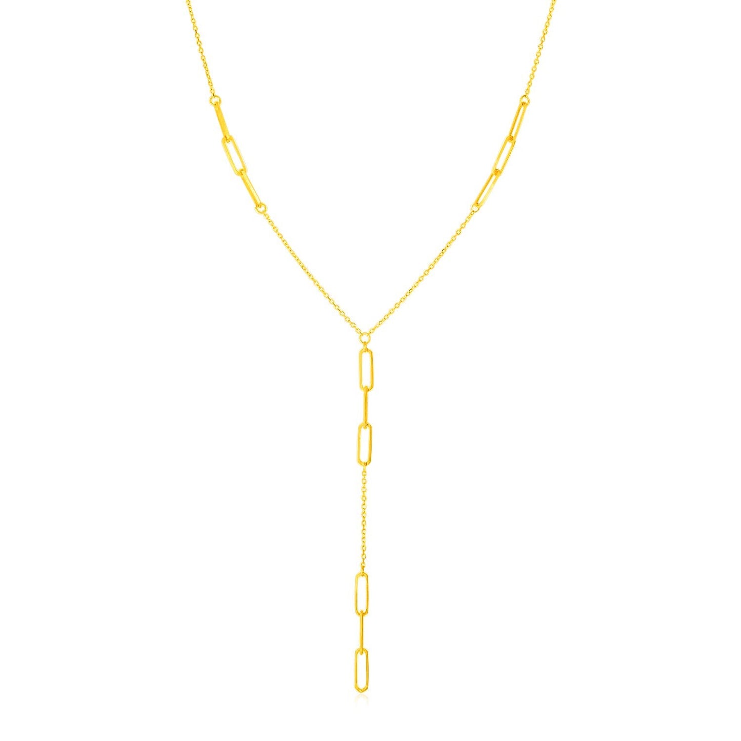 Size: 17'' - 14K Yellow Gold Lariat Necklace with Paperclip Chain Stations