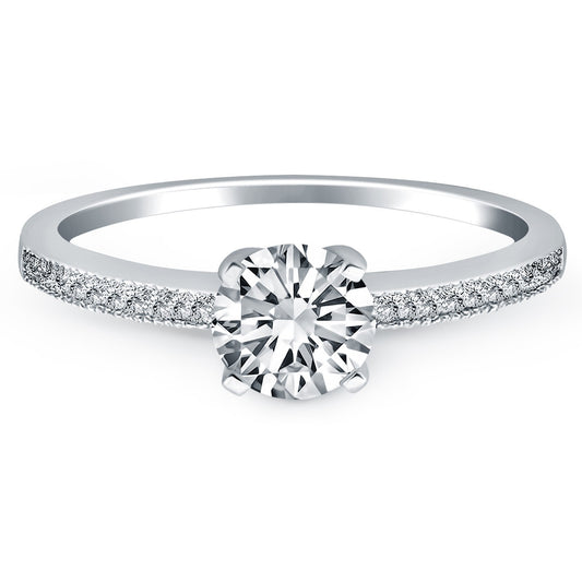 Size: 9 - 14k White Gold Classic Diamond Pave Solitaire Engagement Ring