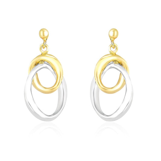 14k Two Tone Gold Drop Earrings with Interlaced Oval Sections