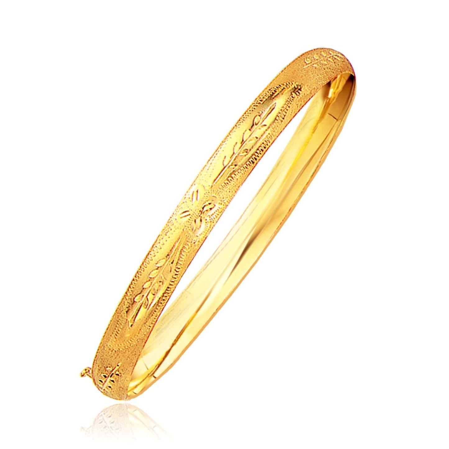 Size: 8'' - Classic Floral Carved Bangle in 14k Yellow Gold (6.0mm)