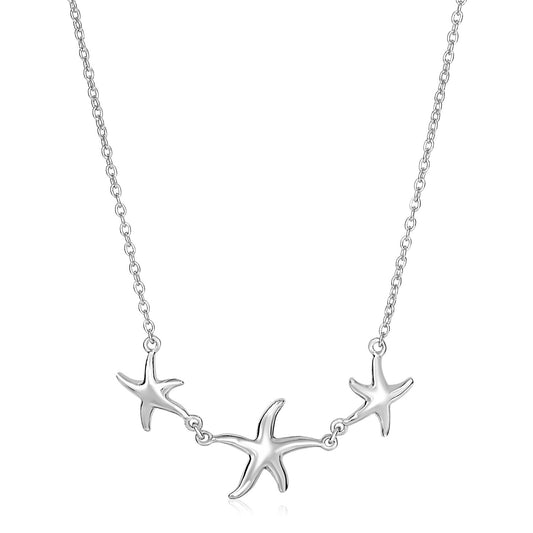 Size: 18'' - Sterling Silver Necklace with Three Starfish