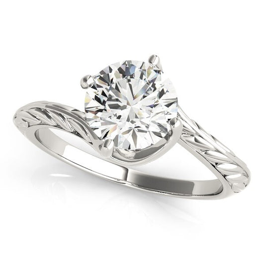 Size: 8.5 - 14k White Gold Bypass Round Solitaire Diamond Engagement Ring (1 cttw)