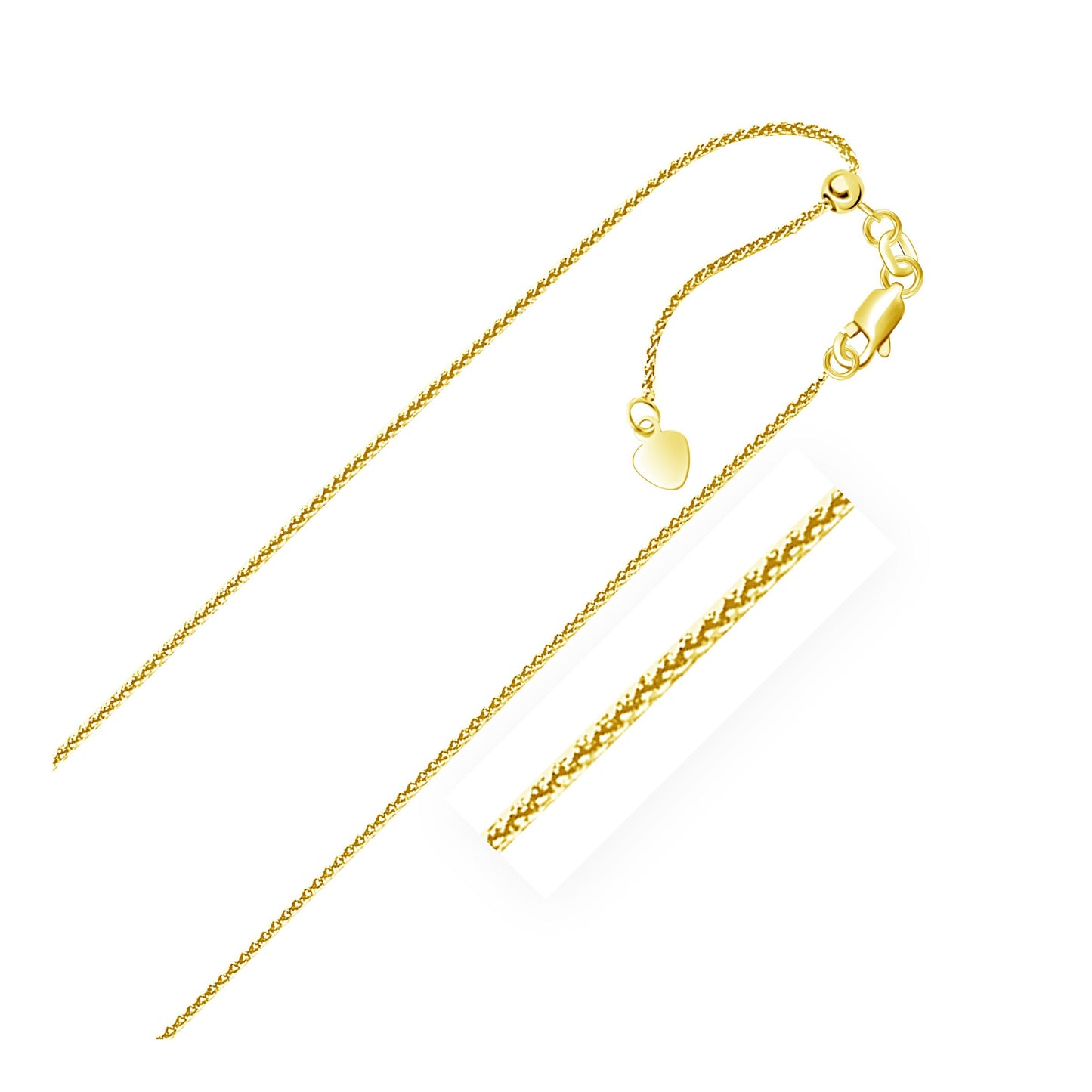 Size: 22'' - 14k Yellow Gold Adjustable Wheat Chain (1.00 mm)