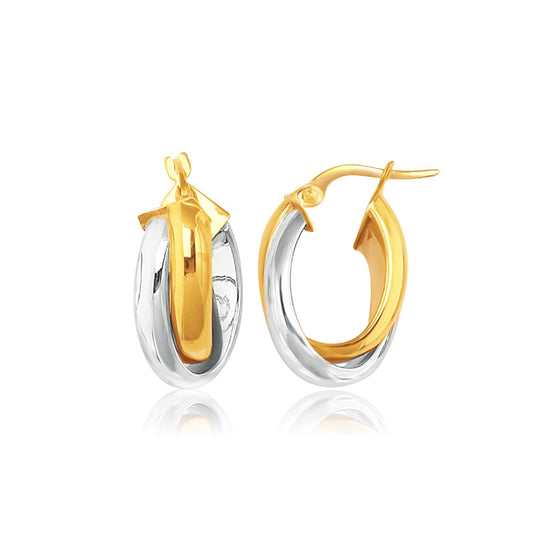 14k Two Tone Gold Double Row Intertwined Oval Hoop Earrings