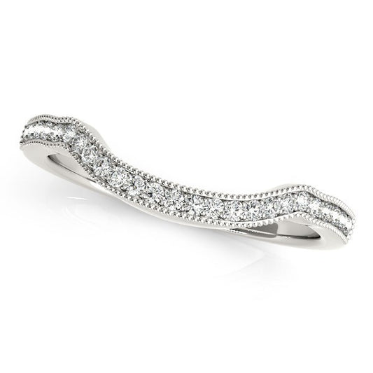 Size: 3 - 14k White Gold Curvy Style Pave Set Diamond Wedding Band (1/6 cttw)